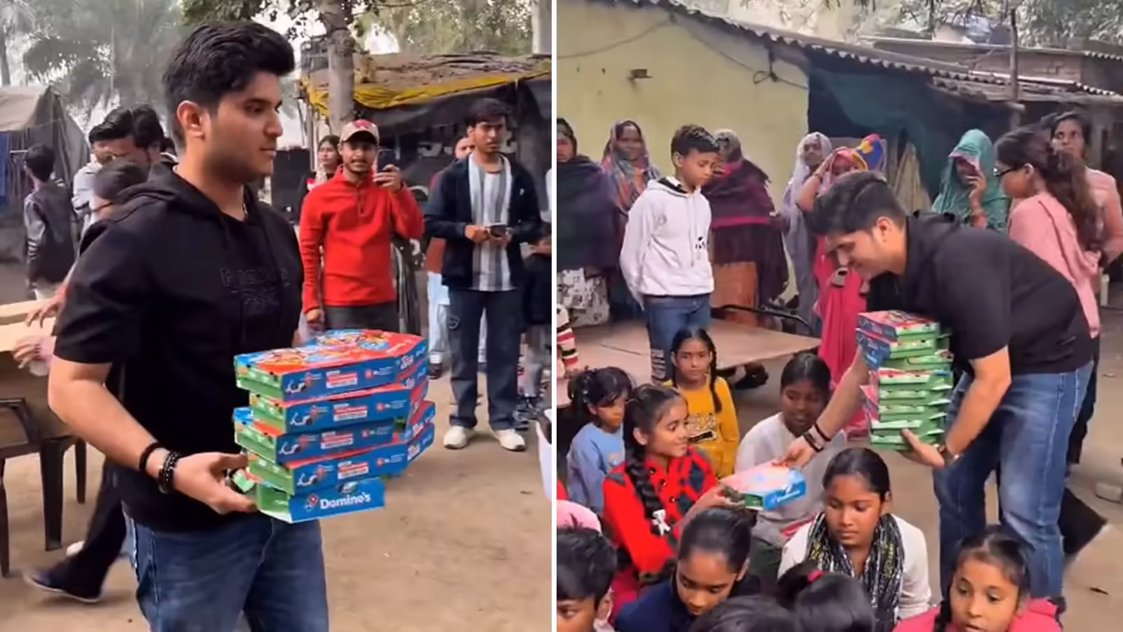 मृदुल तिवारी मुंबई में पार्टियां कर अब लौटे घर, गांव पहुंचे बच्चों को बांटा पिज्जा, कहा- पढ़ाई सबसे जरूरी है